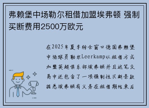 弗赖堡中场勒尔租借加盟埃弗顿 强制买断费用2500万欧元